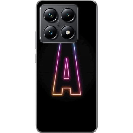 Kompatibelt Mobilskal till Xiaomi Xiaomi 14T Pro Minimalistisk neonbokstav A i regnbågsfärgat ljus mot svart bakgrund i modern typografisk stil