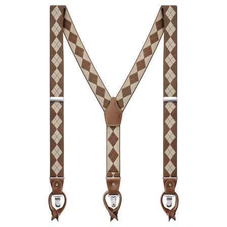 Vexel | Bretele maro și nisipiu cu model diamante pentru bărbați - Bretele cu clips