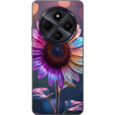Kompatibelt Mobildeksel til Xiaomi Redmi A4 Irideserende blomst med glitrende kronblad i rosa lilla og gull mot myk bokeh bakgrunn