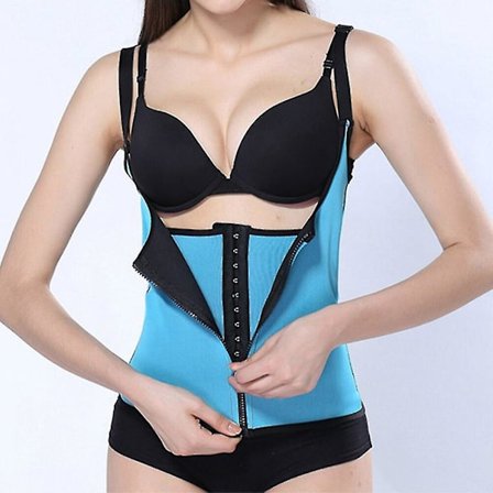 Dam Waist trainer Korsett Dragkedja Vest Body Shaper Magen Maggördel Midja Cincher Korsett Dragkedja Väst Shaperwear Bastu Linne,blå