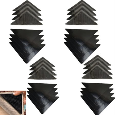 Sett med 16 sklisikre hjørner for tepper - Vaskbare og gjenbrukbare - Sklisikkert lim - Hjelpemiddel for mobilitet - Mer sikkerhet - Forebygger S