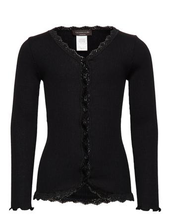 Silk Cardigan Ls W/ Lace Black Rosemunde Kids