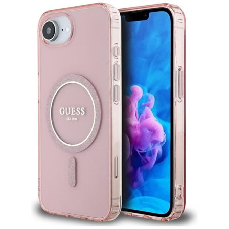 Guess IML Glitter Circle MagSafe-fodral för iPhone 16e - rosa