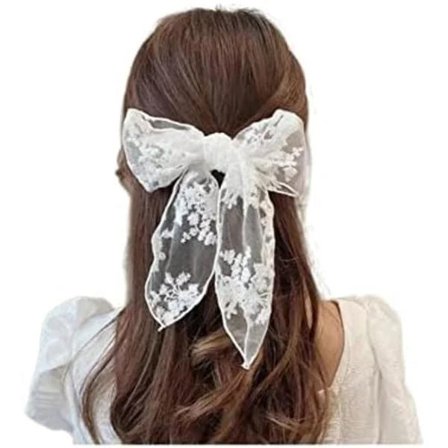 QU-15x24cm Store Hvite Blonde Hårsløyfer Hårspenner for Kvinner Hårtilbehør Søte Tyllsløyfer Kvinner Båndsløyfer for Baby G