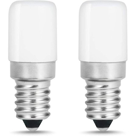 Pakke med 2 E14-pærer 85-265v 2w LED-pære til køleskab - Effekt svarende til en 15 watt pære, kølig hvid - 6500k