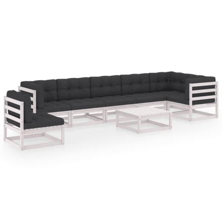 Vidaxl Loungegrupp Med Dynor 8 Delar Massiv Furu Vit
