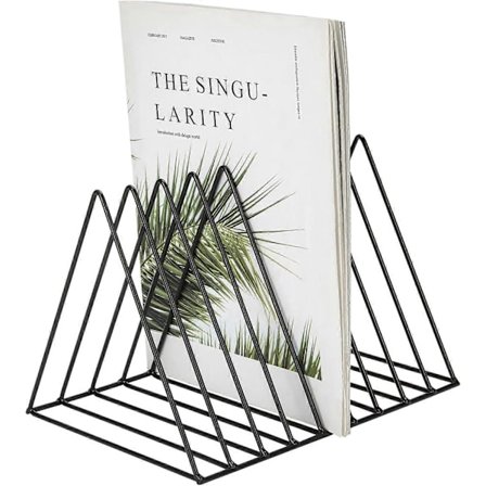 Opbevaringsholder til vinylplader, aviser, magasiner, bøger, metalholder med 9 rum, dekoration til et skrivebord, en sort hylde