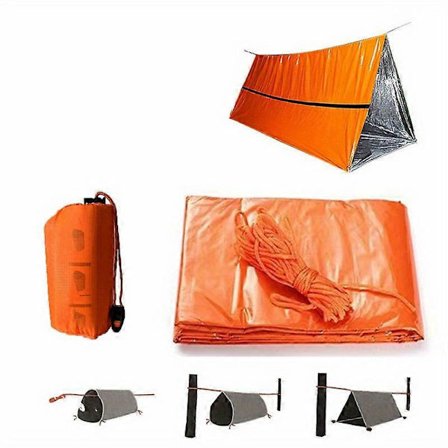 2-personers nødbivuakkteltsett med termisk teppe, SOS-sovepose og vanntett overlevelsesutstyr {Y F L}