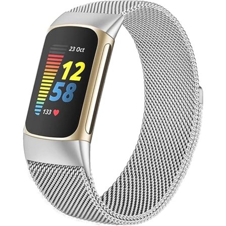 Yhteensopiva Fitbit Charge 5 -rannekkeiden kanssa naisille ja miehille, metallinen Milanese-lenkki säädettävä ranneke Fitbit Charge 5:lle