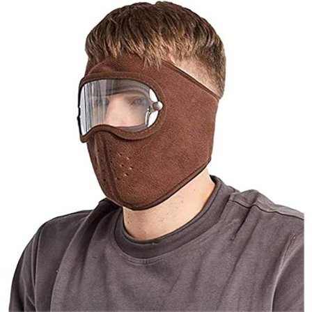 Hela ansiktet skyddande huvudbonad, Vintervarma masker, Polarfleece Ridning Vindtät HD-glasögon Ansiktskydd Munskydd, Kaffe