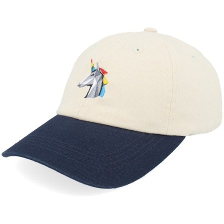 Kiddo Cap - Kids Paper Unicorn Head Stone/Navy Washed Dad Cap Unconstructed Beige Cap - @ Hatstore
