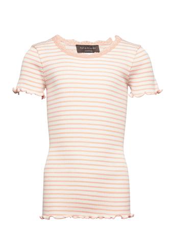 Silk T-Shirt Regular Ss W/ Lace T-shirt Lyserød Rosemunde Kids