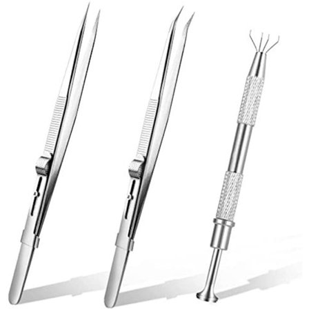 3-delt sett med pinsett med flerbruks pinsett med slissede klemverktøy