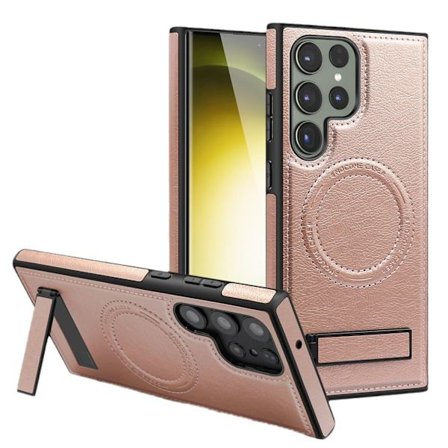 Etui til Samsung S25ULTRA Rose Gold Crystal Shield Magnetisk lær lær Magnetisk usynlig stativ
