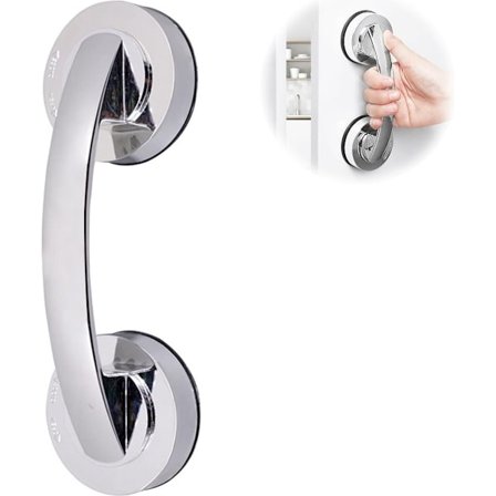 Bærbart brusebadshåndtag med stærk sugekop, skridsikker, sølvfarvet