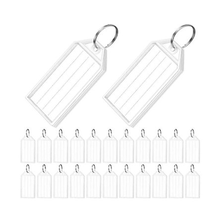 100 Stycken Nyckelbrickor 2 Tum Plast Nyckelring Brickor med Linjerade Tomma Transparenta Skydd och Artikelidentifiering