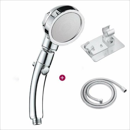 Hochdruck-Rotationsbrause mit Ein-/Aus-Pause-Schalter, 3 Strahlarten mit Stopp-Taste, abnehmbarer Camping-Duschkopf mit Schlauch und Halterung, silber