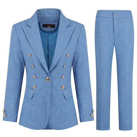 Yynuda dam 2-delad kontorskläder metallspänne Slim Fit affärsdräkt (kavaj + byxor)