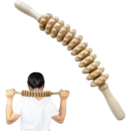 Puinen hierontarulla, kädessä pidettävä fascia-liipaisupiste rulla, kehonhoitomassager, lihas- ja vatsanlievitystyökalu - 12 pyörivää rullaa