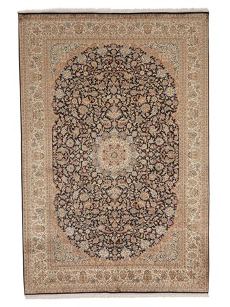 189X282 Tapis D'orient Cachemire Pure Soie Marron/Orange (Soie, Inde)