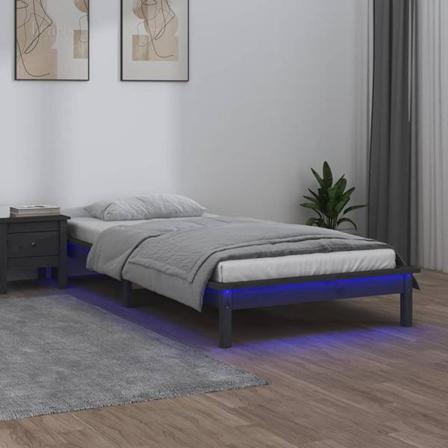 Vidaxl Sängram Led Grå 90x190 Cm Massivt Trä Grå