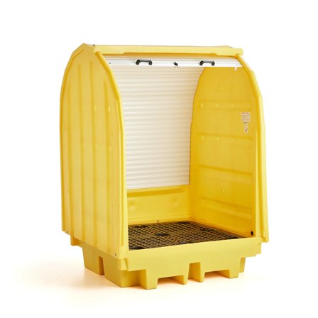 Überdachte Auffangwanne für 4 Fässer