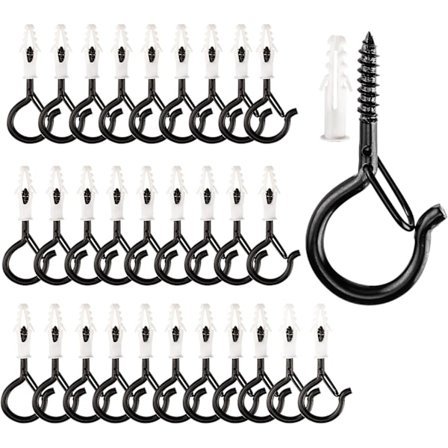 Utomhusskruvkrok, Väggmonterad takkrok (20-pack) - Svart