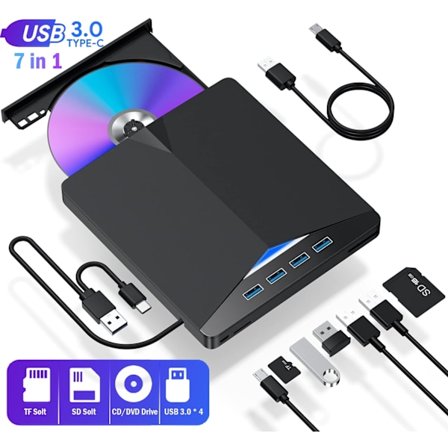 USB ulkoinen CD-DVD-asema kannettavalle tietokoneelle, USB 3.0 DVD-soitin Kannettava CD/DVD-poltin, CD-ROM ulkoinen DVD-asema