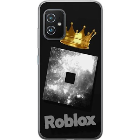 Kompatibelt Mobildeksel til Asus Asus Zenfone 8 Minimalistisk svart og sølvfarget Roblox-symbol med gylden krone og luksuriøs gamer-estetikk på en