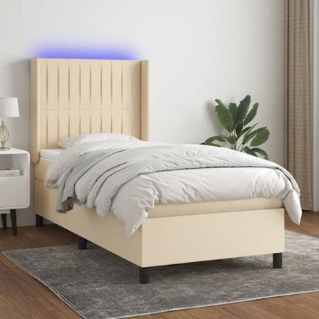 Maison Exclusive - Bund med lameller til seng madras og LED Creme 90x200 cm Stof