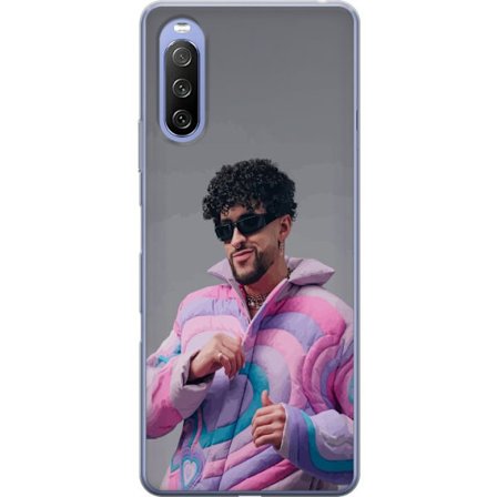 Kompatibel Mobilcover til Sony Xperia 10 III Farverig illustration af et trist hjerte på stranden med palmer, delfiner og solnedgang i retrosk kunstst