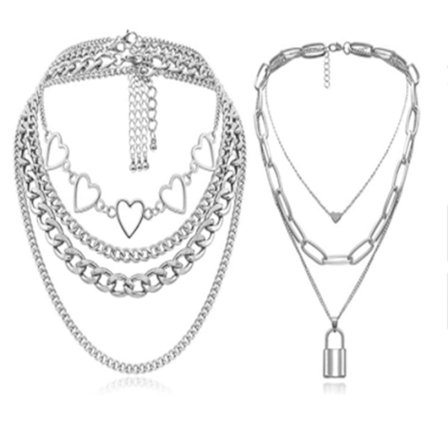 Enkelt Hjerte Halskjede Lolita Choker Kubansk Lagdelt Kjede Kraftig Sølv Kjede Halskjede for Kvinner Menn Jenter Chic y2k Klær Smykker