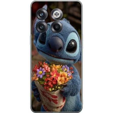 Kompatibel Mobilcover til OnePlus OnePlus 10T Sød blå figur med store øjne, der holder en farverig buket i en varm og kær stil
