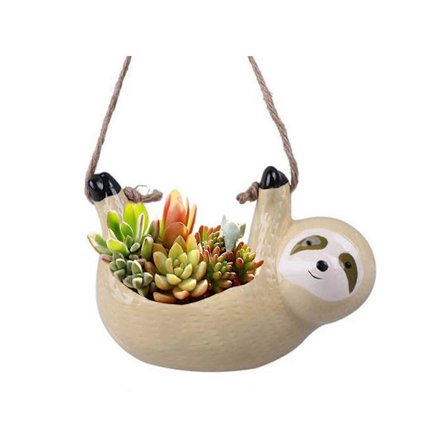 22 cm hengende blomsterpotte med dovendyr, blomsterpotte for sukkulenter, hagedekor khaki