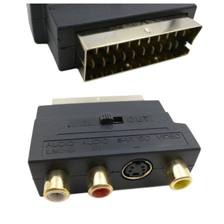 RGB Scart 21-bens stik til 3 RCA AV hun-konverter + videoadapter (sort)