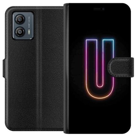 Kompatibel Tegnebogsetui til Motorola Motorola Moto G53 Minimalistisk neonbogstav U i farverig lyseffekt mod sort baggrund