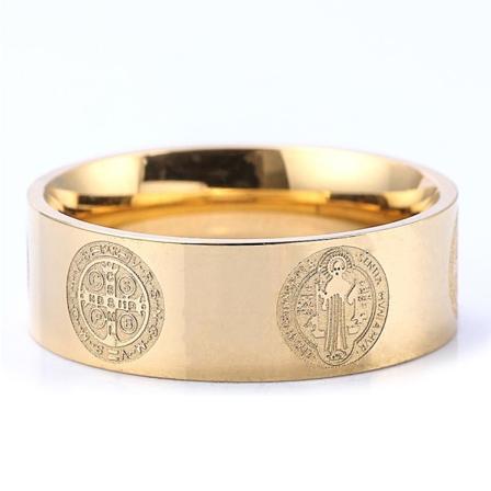 Sankt Benedikt Eksorcisme Ring Kors Amulett 316l Rustfrit Stål Mænds Ringe Rock Til Mandlig Ven Smykker Kreativ Gave Engros Gold
