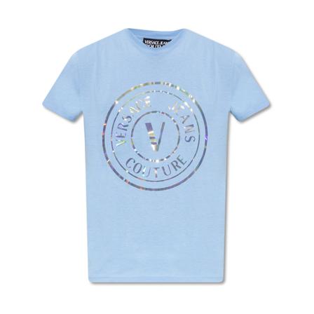 Versace Jeans Couture, Logo T-shirt Blauw, Heren, Maat:L,Katoen,print