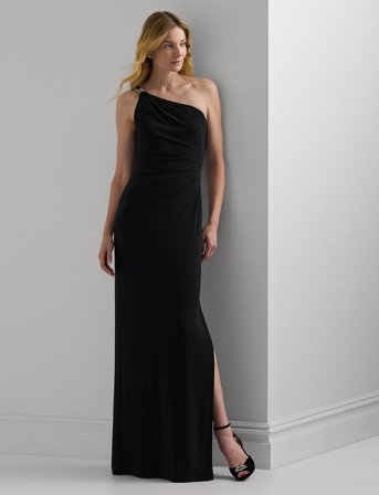 Lauren Ralph Lauren Jersey One-Shoulder Gown - Black - 42