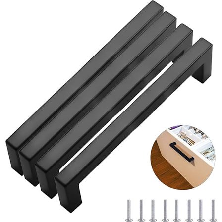 Sett med 4 svarte kjøkkenskapsgrep, 320 mm rustfritt stål Moderne firkantede møbelgrep, for skrivebord, skuffer, skap, skap