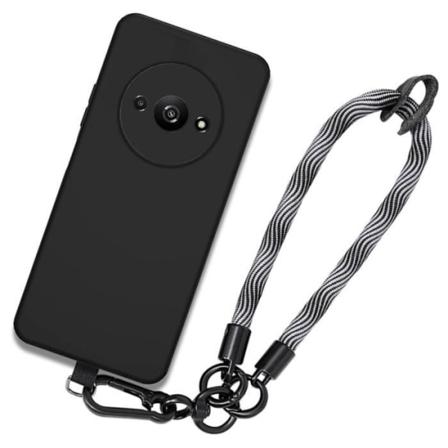 Sort etui til Xiaomi Redmi A3, stødsikker anti-ridsebeskyttelse i hybrid silikone med aftagelig grå rem