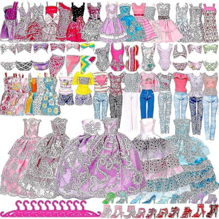 50 stk./sæt Barbie Dukke Kjoler Sko Smykker Tøj Tilbehør Klæd Op Spil Til 30 cm Dukke