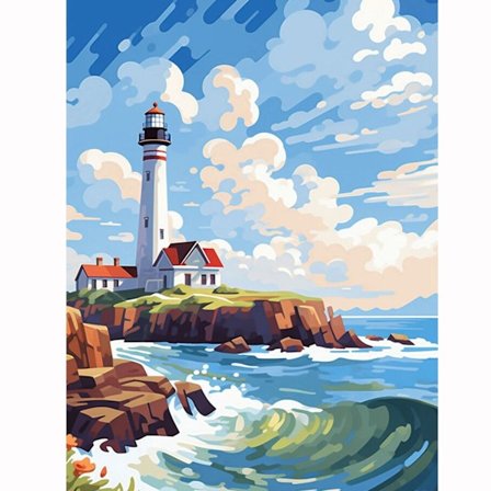 Fyr Diamond Painting Kit: 5D Fuld Bor, Klassisk Havdesign, Klart Lærred, Nautisk Stil Stueindretning