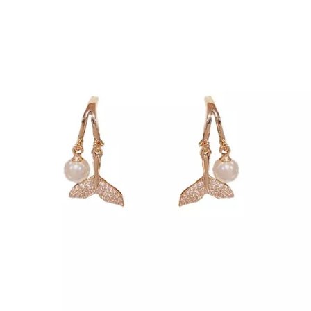 Søde øreringe fiskefinne med perle 925 sølv nåle strass