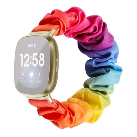 Fitbit Versa / Versa Lite elastisk, stilfuld urrem i stof - Regnbue
