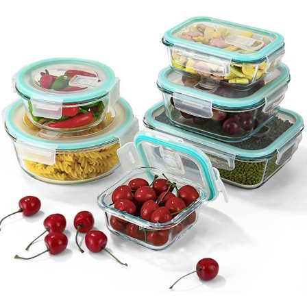 Matförvaringsburk med lock, stapelbar glasbehållare i olika storlekar