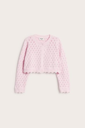 Kappahl | Kardigan z dzianiny we wzory, z bawełny Jasnoróżowy 134/140 | Jasnoróżowy