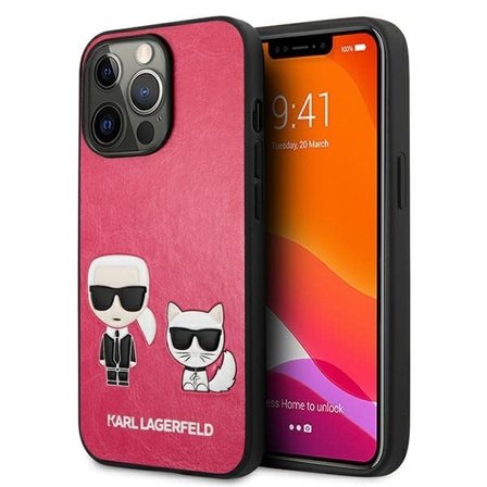 Karl Lagerfeld Ikonik Karl&Choupette kotelo iPhone 13 Pro / iPhone 13 - Fuksiaa