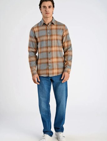 Lindbergh Checked Twill Shirt L/S - Grey - XL