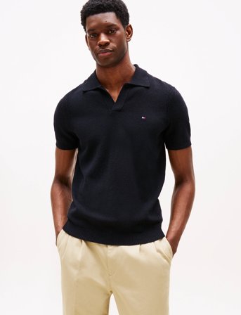 Tommy Hilfiger Knitted Textured Polo - Black - S